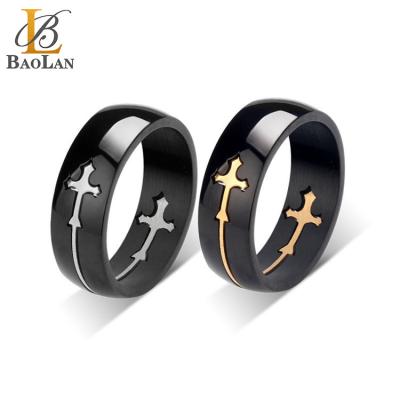 China New High Quality Two Tone Stainless Steel Design Religious Hot Selling Cross Cut Ring Religious Hip Hop Trendy for sale