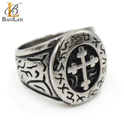 China High Quality New Design Stainless Steel Religious Hot Selling Gift Most Popular Style Western Seal Ring Cross Religiou for sale