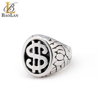 China Fashionable Silver High Quality Cut Out Logo Men's Dollar Ring Hiphop New Stainless Steel Design Hot Selling Gift for sale