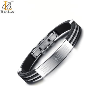 China New Religious Fashion Men's Wire Cross Bible Silicone Stainless Steel Bracelet For Male Bracelets Mens Jewelry Adjustable Acces for sale