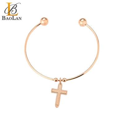 China Stainless Steel Charm Cuff Bangle Religious Cross Bracelet Gift For Women Girls Religious Occasions High Quality Guaranteed for sale