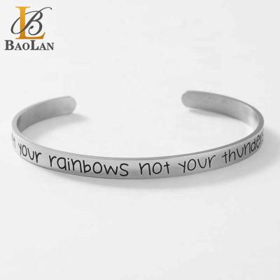 China Trendy Stainless Steel Inspirational Bracelet Count Your Rainbows Not Your Storms Gift for Women Men Girls Boys for sale