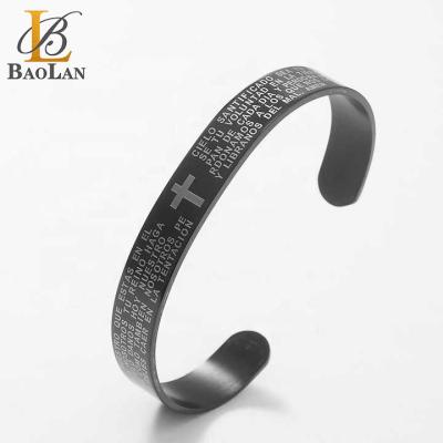 China Religious Occasions Prayer Cross Cuff Spanish Lord Religious Women Men Stainless Steel Stock Bible Bracelet High Quality for sale