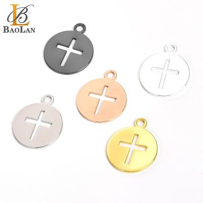 China New Design Stainless Steel Rose Gold Silver Black Religious Round Cross Pendant Religious Hot Selling Gift High Quality for sale