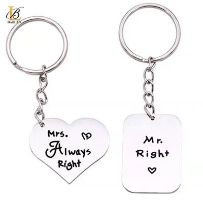 China BAOLAN JEWELRY Stainless Steel Design Romantic Hot Sale Gift New High Quality Mr Mrs Right Always Right Couples Key Chains Key Rings for sale