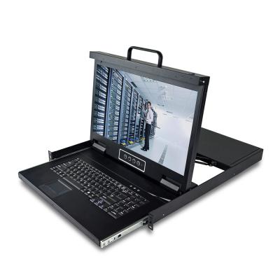 China New Design 18.5 Single Rail Slide Inch 1 Monitor Left Single Rail Slide LCD Keyboard Rackmount Monitor for sale