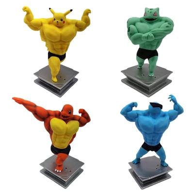 China Cartoon Toy PokeBall Toy Pokemon Muscle Toy Dumbbell Weightlifting Figure Pikachu Charmander Squirtle Cartoon Bulbasaur for sale