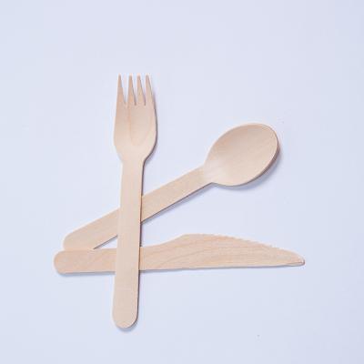 China Free Sample SPT 160mm Birch Wood Knives Eco Friendly Stocked Biodegradable Forks Spoon Biodegradable Disposable Tableware Set for sale