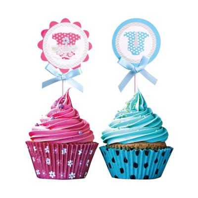 China Safe Pink/Blue Gender Reveal Baby Shower Cupcake Toppers Design Your Own Cake Topper for sale