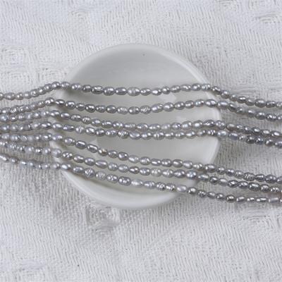 China Jewelry Making Wholesale 3-3.5mm Gray Color Rice Pearl Beads Loose Freshwater Beads Strand for sale