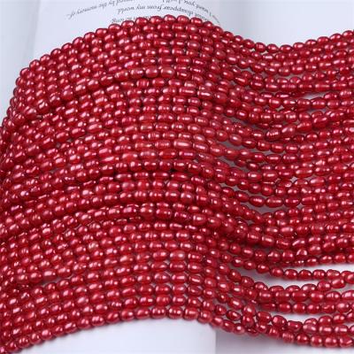 China Jewelry Making 5-5.5mm Dyed Red Rice Shape Pearl Strand Jewelry for sale