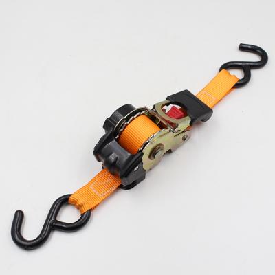 China Polyester 25mm Retractable Ratchet Strap With S Hooks Quick Release Ratchet Tie Down for sale