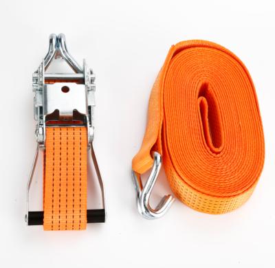 China Galvanized Polyester 2inch 5000kgs Ratchet Cargo Lashing Belt Ratchet Tie Down Straps With Double J-Hooks for sale