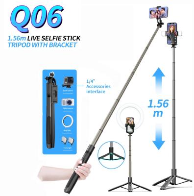 China Q06 Mobile Phone Selfie Stick Tripod 1560mm Retractable With BT 360 Rotate Phone Camera Stabilizer Stand Wireless Remote Mount for sale