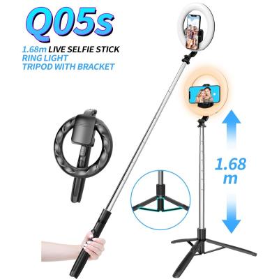 China Q05S Mobile Phone Selfie Stick Tripod With Ring Fill Light 1680mm BT 360 Rotation Phone Stabilizer Stainless Steel Remote Camera Mount Holder for sale