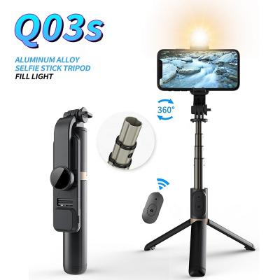 China Q03S Mobile Phone Selfie Stick Tripod With Beauty Fill Light 760mm Radio BT 360 Rotation Phone Camera Aluminum Alloy Remote Mount Bracket for sale