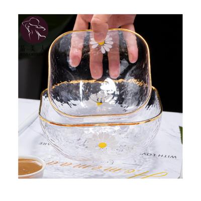 China Viable Handmade Clear Round Square Daisy Glass Plate Edged Gold for sale