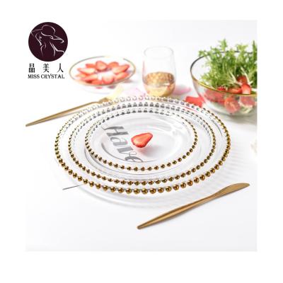 China Viable Hot Sale Dish Wedding Decoration Gold Pearled Chargers Clear For Dinner Party Pearl Charger Dishes for sale