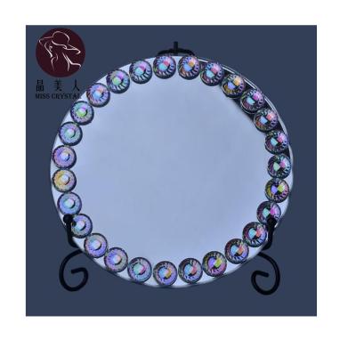 China Custom Wedding Sustainable Wedding Decor Decorative Colorful Diamond Round Glass Mirror Plate for sale