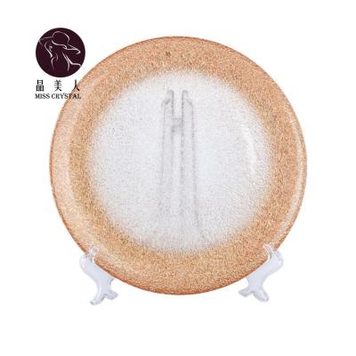 China Sustainable Luxury Handmade Glass Material Gold Rim Round Dinner Plate Steak Dinner Plate for sale