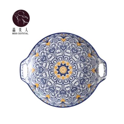 China 9 Inch Minimalist Bohemian Round Plates Restaurant Dinner Dish Set Ceramic Porcelain Dishes for sale