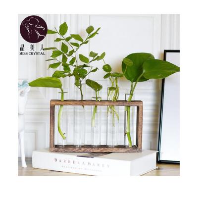 China Traditional Bonsai Table Ornaments Mini Greenhouse Wooden Clear Glass Vase Planter Vase Frame Terrarium Iron Wood for sale