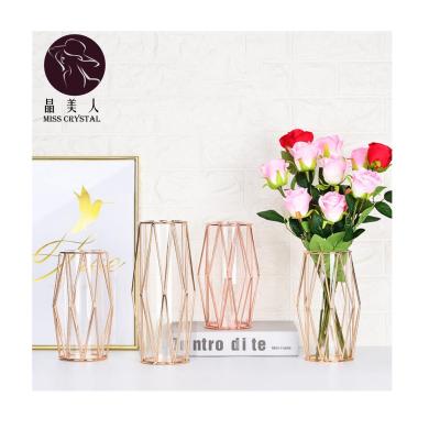 China Art Decor Plant Small Glass Flower Vases Missc Flower Bud Vases Modern Cheap Decoration Rose Gold Metal Wedding For Home Decor for sale