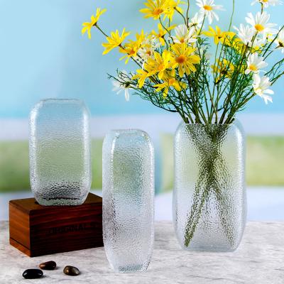 China Eco-friendly Nordic style rectangle hammered glass vase living room decoration flower vase plant pots home decor vase for sale