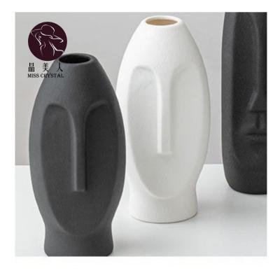 China Art Face Vase For Flower Ceramic White And Black Modern Minimalist Wholesale Home Decor for sale