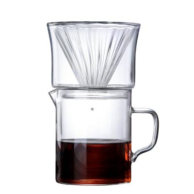 China PORTABLE Single Wall Glass Coffee Filter Mug Handmade Heat Resistant Double Stripes Drip Glass Coffee Pot for sale