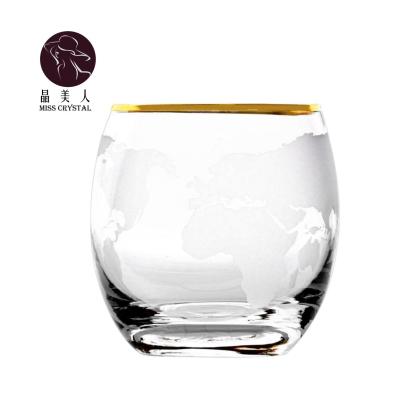 China Europe Style Minimalist Boreal World Map Printing Clear Glass Mug for Wedding Wine Glass Mug with Gold Border for sale