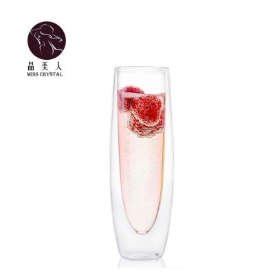 China No Twinkling Glasses Handleless Champagne Group Double Wall Glass Ball Clear Red Wine Glass 5OZ High for sale