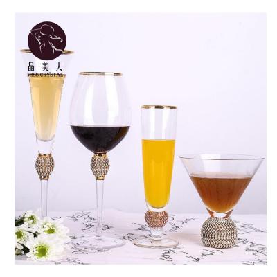 China NO MissC Champagne Ice Cream Cup Gold Custom Wedding Decorative Rim Diamond Ball Stem Wine Glass for sale