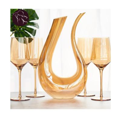 China No MissC Banquet Tableware Supply Ion Plating Crystal Red Wine Glass Set Amber Goblet Wine Champagne Glass Decanter for sale