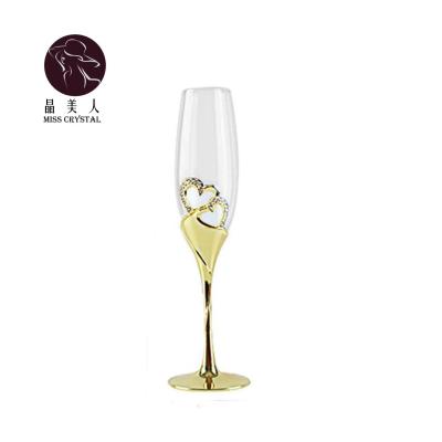 China 200ml Wedding Crystal Champagne Glasses Gold Metal Stand Fluffy Wine Glass Goblet for Party Lovers Valentine's Day Gifts for sale