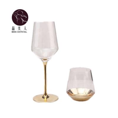 China No Lead Free Handmade Champagne Flute Gold Stem Wine Glass Gold Plated Crystal Goblet for sale