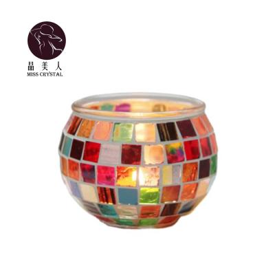 China Colorful Franco Candlestick Glass Mosaic Rainbow Candle Jar Modern Candlelight Dinner Truck For Wedding for sale