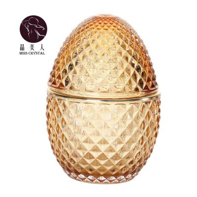 China Europe Style Heatable Boreal Shape Egg Shape Clear Glass Storage And Jars With Lid For Wedding And Kitchen Storage Glass Jar for sale