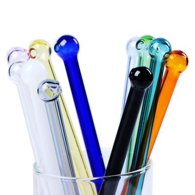 China Environmental Friendly Glass Pipe Solid Color Different Color Glass Straw With Ball At Bottom Juice Straw Drinking for sale