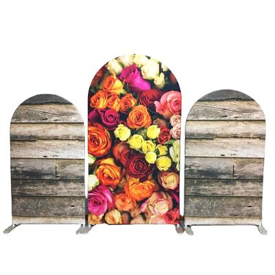 China Wedding Party Event Decoration Factory Aluminum Frame Pillow Case Fabric Flower Arch Panel Backdrop Directly for sale