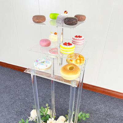 China Clear Acrylic Cake Stand Wedding Food Decoration Custom 3 Tier Tower Square Shape Cupcake for sale