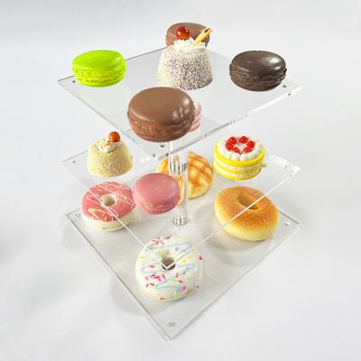 China Economic Hot Sale 3 Tier Food Decoration Round Square Clear Acrylic Cake Stand Set Wedding for sale