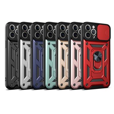 China Multifunctional Hot Selling Phone Accessories Window Pushing With Ring Holder Shockproof Armor Phone Case For Iphone 12 pro 13 max back cover for sale