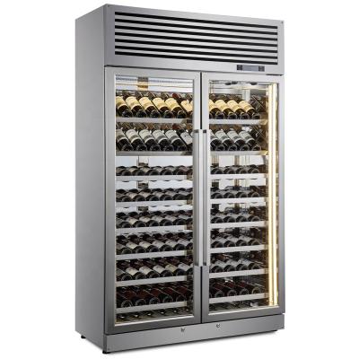 China Hotel Wine Fridge Full 304 Stainless Steel Silver 200 Bottles Kitchen Wine Bottles Commercial Refrigerator for sale