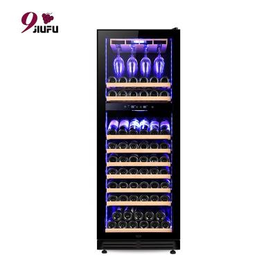 China 59 Bottles+ 12 Cups Zone 59 New Product 288L Double Bottles Wine Fridge With Wooden Cup Rack Commercial Cooler for sale