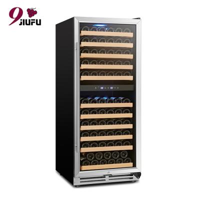 China Hotel Wine Cooler 121 Bottles Two Zone Built In Glass Door Double Zone Wine Fridge for sale