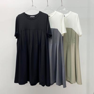 China Anti-static Breathable Vintage Solid Color Vintage T-shirt Women Summer Casual T-shirt Waterfall Soft Dress for sale