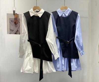 China Anti-Static Two-Piece Tied Waist Dress Fashionable Button Up Ruffle Asymmetry Hem Elegant Chic Casual Shirt Dress for sale