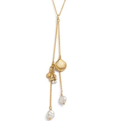 China FASHIONABLE Vermeil 925 Sterling Silver Sea Shell Pearl Y Lasso Necklace Women Jewelry 18K Gold Fine for sale