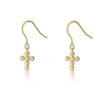 China CLASSIC ready to ship 925 sterling silver 18k diamond base natural cross hook earrings for sale